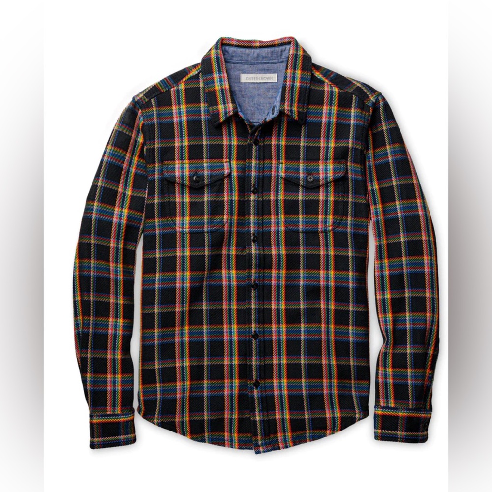 Outerknown Blanket Shirt - Size  XL True Black Rainbow Plaid